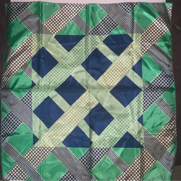 Vintage Green and Blue Geometric Scarf - Picture 2 of 5